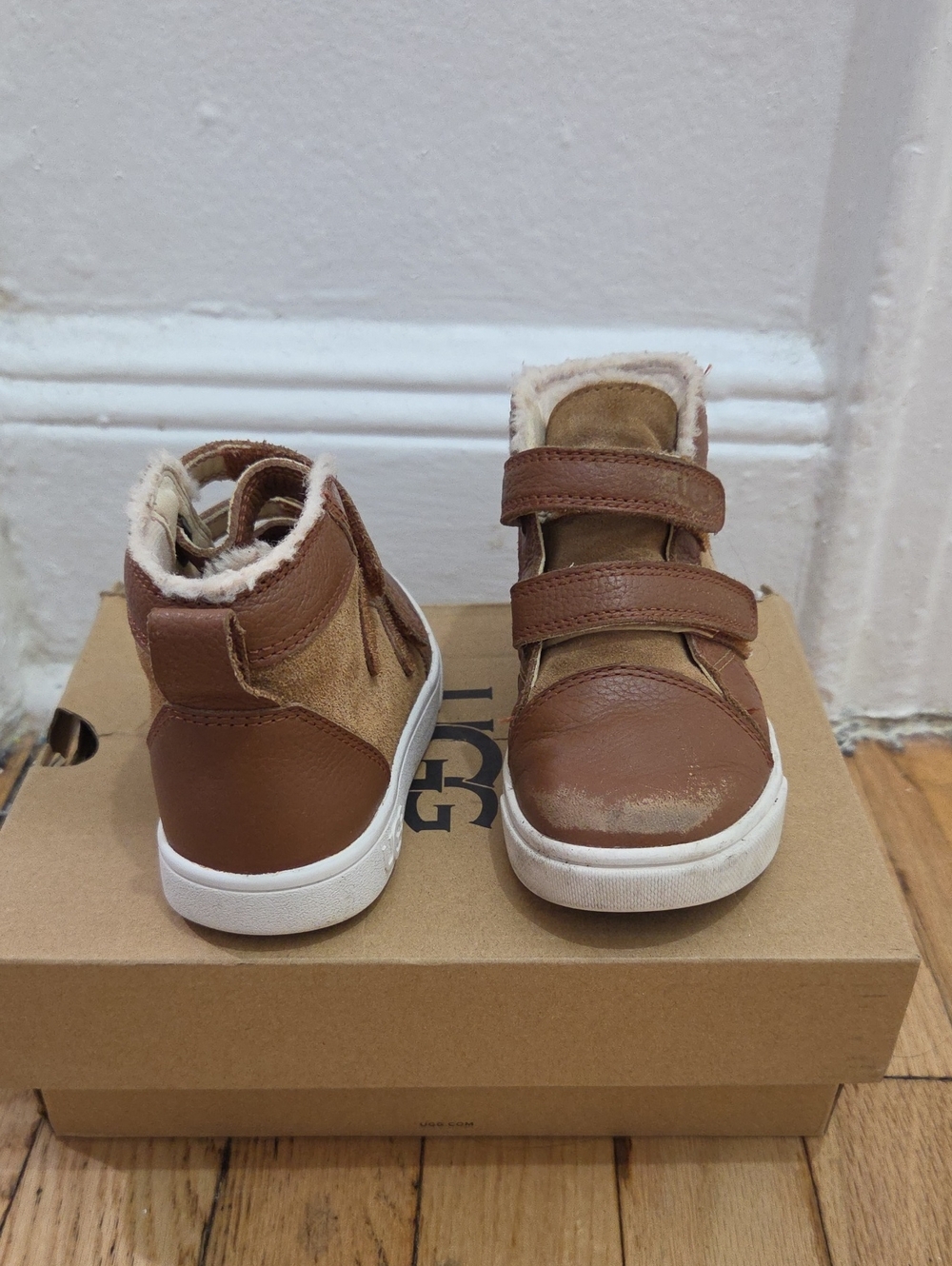 UGG Brown Leather & Suede High-Top Sneakers with Cream Lining